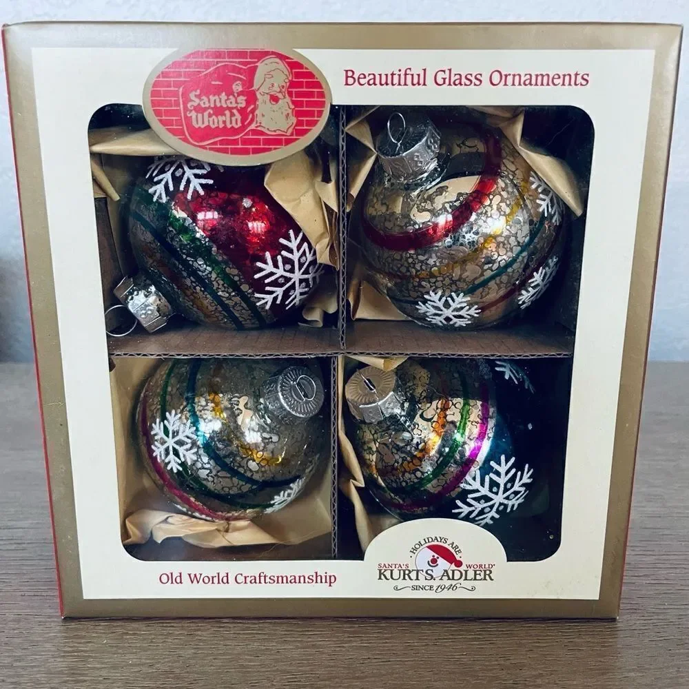 Kurt S. Adler Santa’s World Vintage Glass Ball Ornaments Set